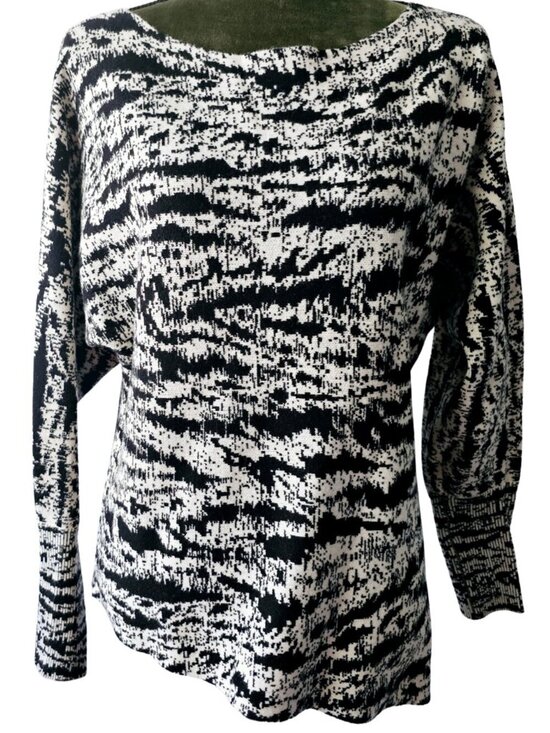 Express Sweaters - ✨Like New✨ Express Assymetrical Black and White Striped Sweater, Size XS